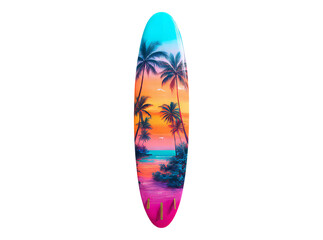 Tropical sunset surfboard wall art decor key holder, On Transparent Background, Png