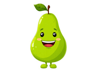 Happy cartoon pear character fruit illustration, On Transparent Background, Png