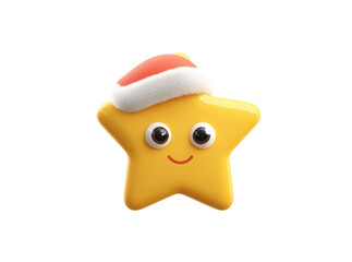 Happy yellow star wearing santa hat christmas character, On Transparent Background, Png
