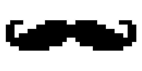 Pixel mustache icon vector for classic style, face decoration, and funny disguise. Ideal for retro avatars, meme designs, and playful facial illustrations.