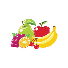  Colorful fruits vector illustration on transparent background.