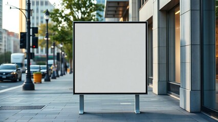 Fototapeta premium Blank outdoor advertising sign on city sidewalk
