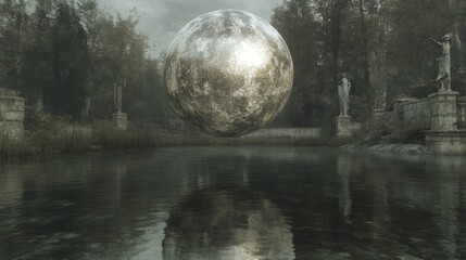 Reflective Metal Sphere in a Mysterious Garden