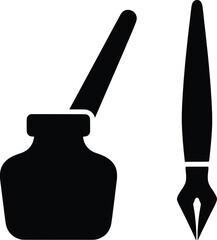 Elegant Inkwell and Dip Pen Vector Illustration
