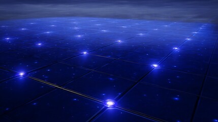 Grid floor with blue light orbs