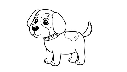 dog cartoon outline for coloring page, vector line art black and white illustration, white background
