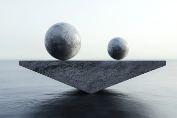 risky balance: spheres teetering on the edge of a floating seesaw over void