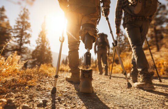 Hikers exploring nature trail outdoor adventure - Powered by Adobe