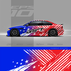 Racing car wrap design vector. Graphic abstract stripe racing background kit designs for wrap vehicle, race car, rally, adventure and livery. Full vector eps 10	
