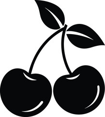 Cherries with leaves icon silhouette vector illustration on transparent background.