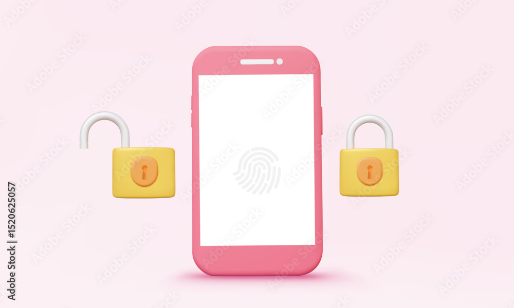 Poster fingerprint login personal technology security protection privacy system via smartphone concept on p