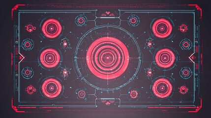 Futuristic interface with red and blue glow