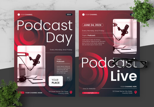 Gradient Red And Black Podcast Flyer