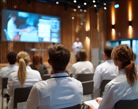 Audience watching medical presentation in conference room
