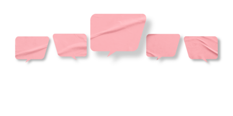 Pink speech bubble crumpled paper isolated on transparent background