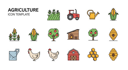 Agriculture Icon Template Farm, Farming, Crops, and Honey Icons