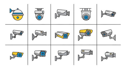 Security Camera Icons Vector Illustrations for Surveillance Systems