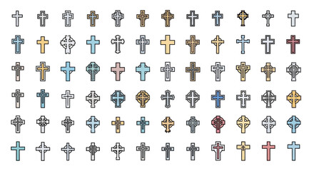 Collection of Diverse Christian Cross Icons  Various Styles and Colors for Design Projects