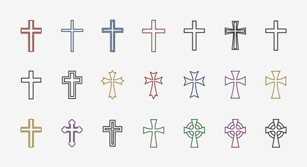 Collection of Christian Cross Icons Diverse Styles and Colors for Design Projects
