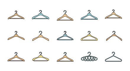 Collection of Diverse Clothing Hanger Illustrations Wooden, Plastic, and Metal Designs