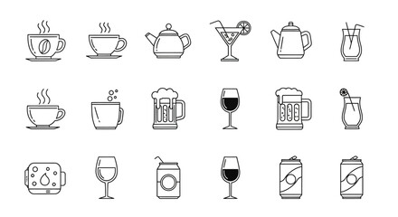 Line Art Drink Illustrations Coffee, Tea, Beer, Wine, Cocktails & More