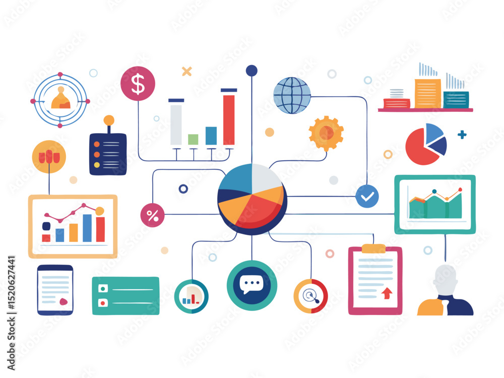 Aufkleber business analytics data visualization chart isolated on white background