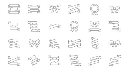 Collection of Elegant Line Art Ribbons and Bows Perfect for Design Projects