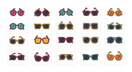 Colorful Sunglasses Icons Vector Illustration Set