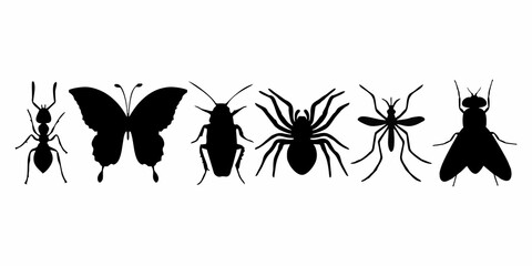 Silhouettes of Various Insects and Arachnids in Black