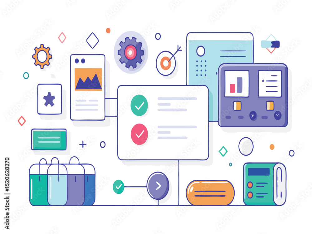 Poster flat design workflow process diagram isolated on white background