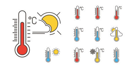 Weather Temperature Icons Celsius Thermometer Illustrations