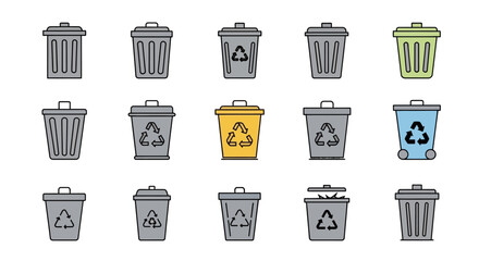 Collection of Trash Can and Recycling Bin Illustrations