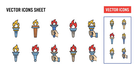 Torch Vector Icons A Comprehensive Set of Flame & Hand-Held Torch Illustrations
