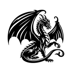 Fototapeta premium Majestic Black Dragon: A Tribal Fantasy Creature Illustration