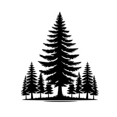 Obraz premium Majestic Pine Tree Silhouette: Black and White Forest Graphic