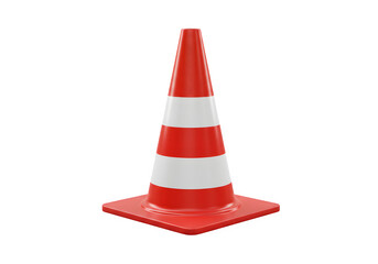 Red and white safety cone used for traffic control and construction zone marking, isolated on white or transparent background. PNG