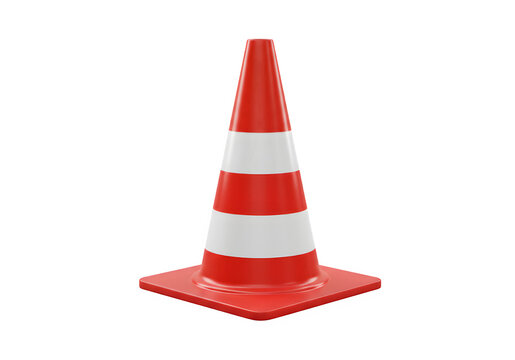 Red and white safety cone used for traffic control and construction zone marking, isolated on white or transparent background. PNG