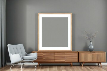 Modern living room mockup with wooden furniture