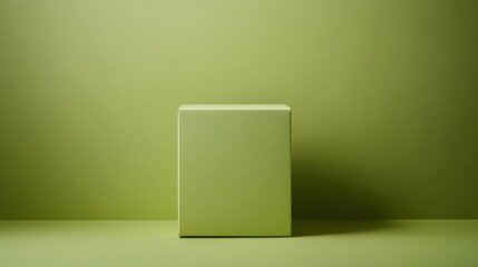 A muted sage green cube on a plain backdrop.