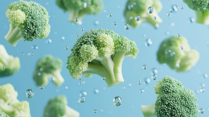 Fresh Broccoli Floats in Water Healthy Food Vitamins Diet Nutrition Green Vegetable