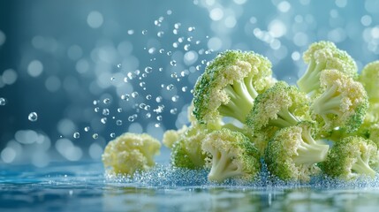 Fresh Green Broccoli Florets in Water Splash Healthy Food Vegetable Diet Concept