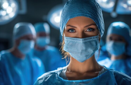 Surgeons in scrubs with face masks