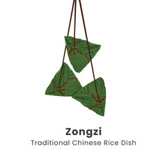 Zongzi Traditional Chinese Rice Dumplings Vector Illustration
