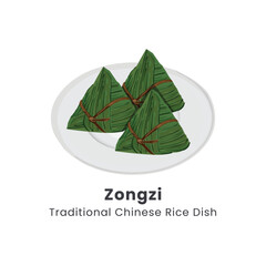 Zongzi Traditional Chinese Rice Dumplings Vector Illustration