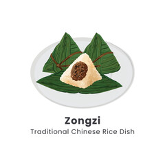Zongzi Traditional Chinese Rice Dumplings Vector Illustration