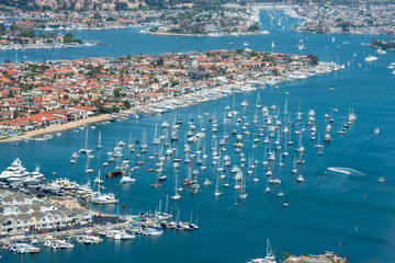 A port with yachts, boats and luxury homes. Los Angeles, USA.