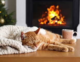 Cozy cat by fireplace (1)