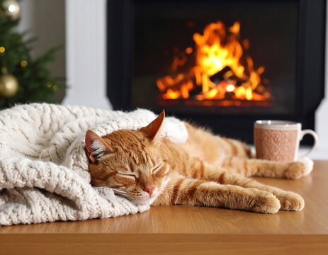 Cozy cat by fireplace (1)