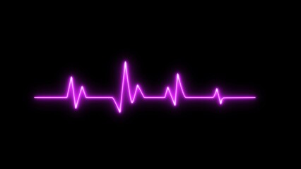 Neon digital heartbeat plus icon image. Heartbeat pulse electrocardiogram rhythm on black background.