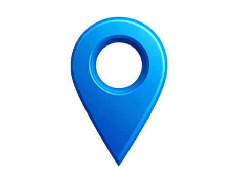 Flat Style Blue Map Marker Icon with Minimal Design, Top View, isolated on a transparent background